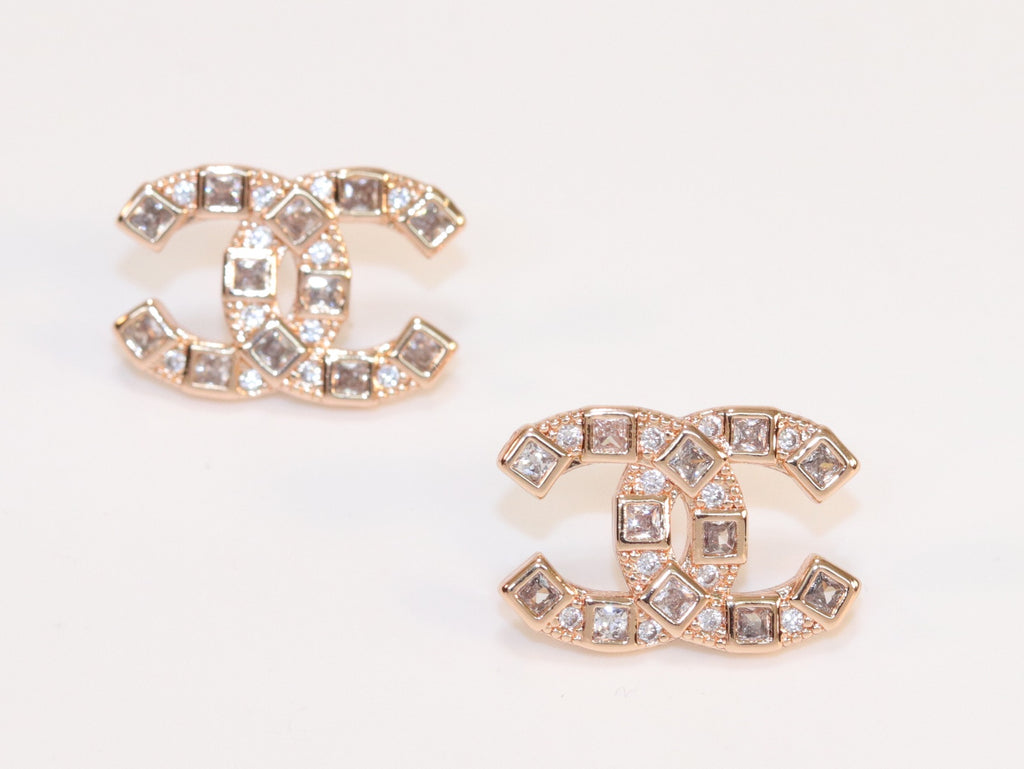 Double C rose gold studs