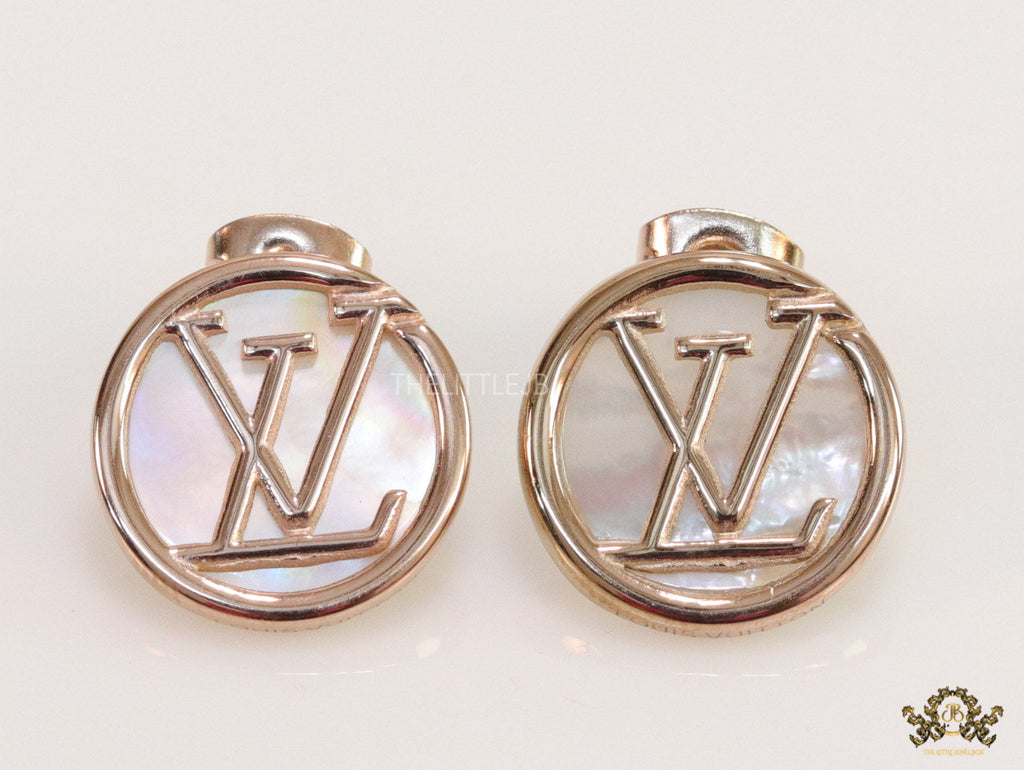 Rose gold plated alphabet stud earrings with MOP