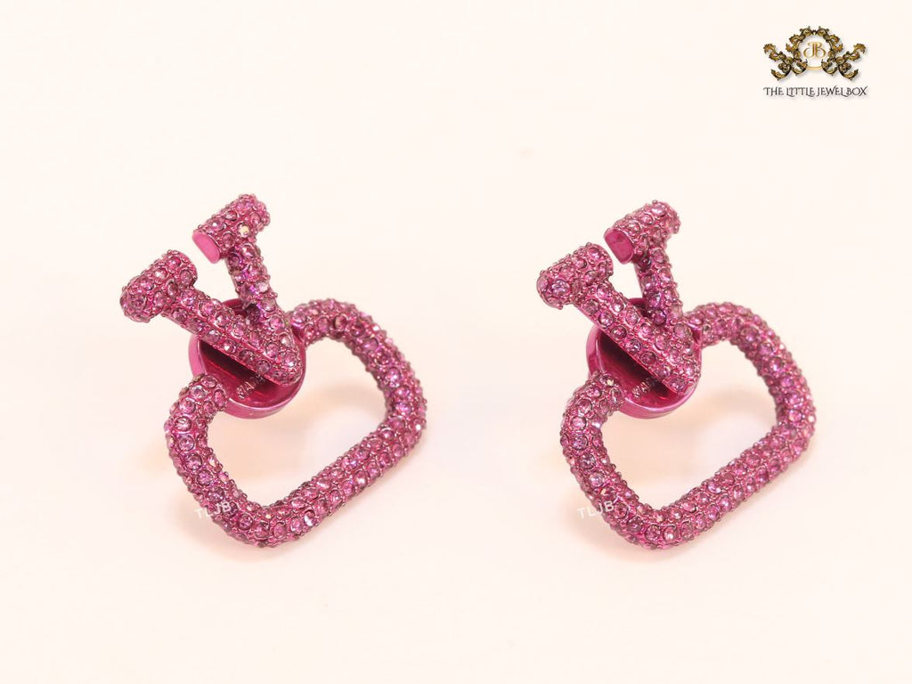 Alphabet V Pink rhinestone studs