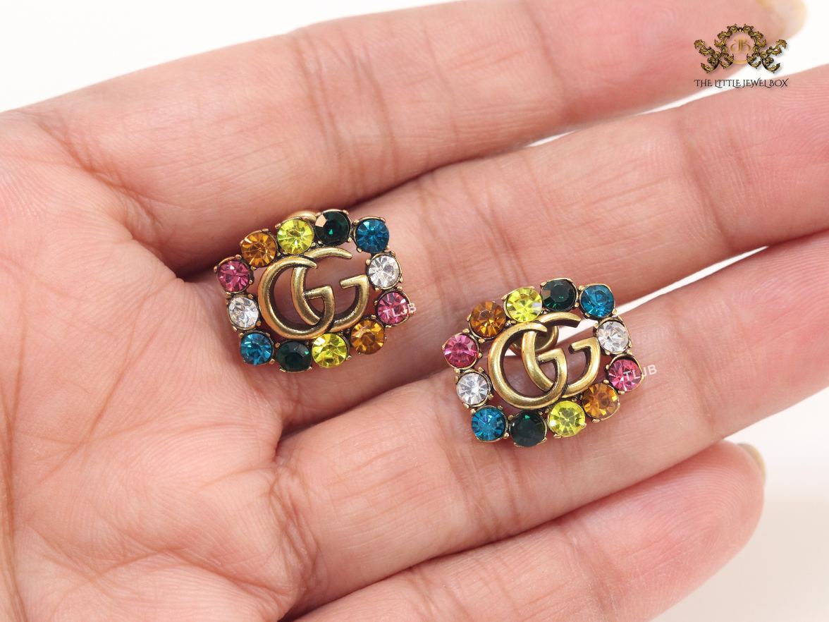 Double G multicoloured stone studs