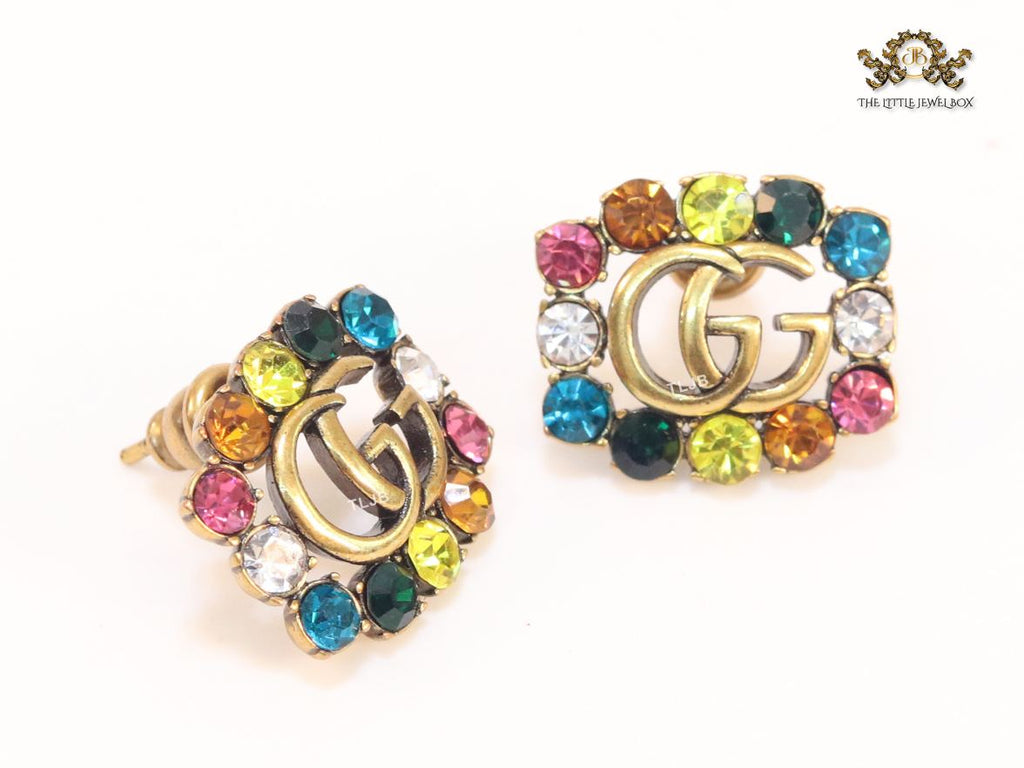 Double G multicoloured stone studs