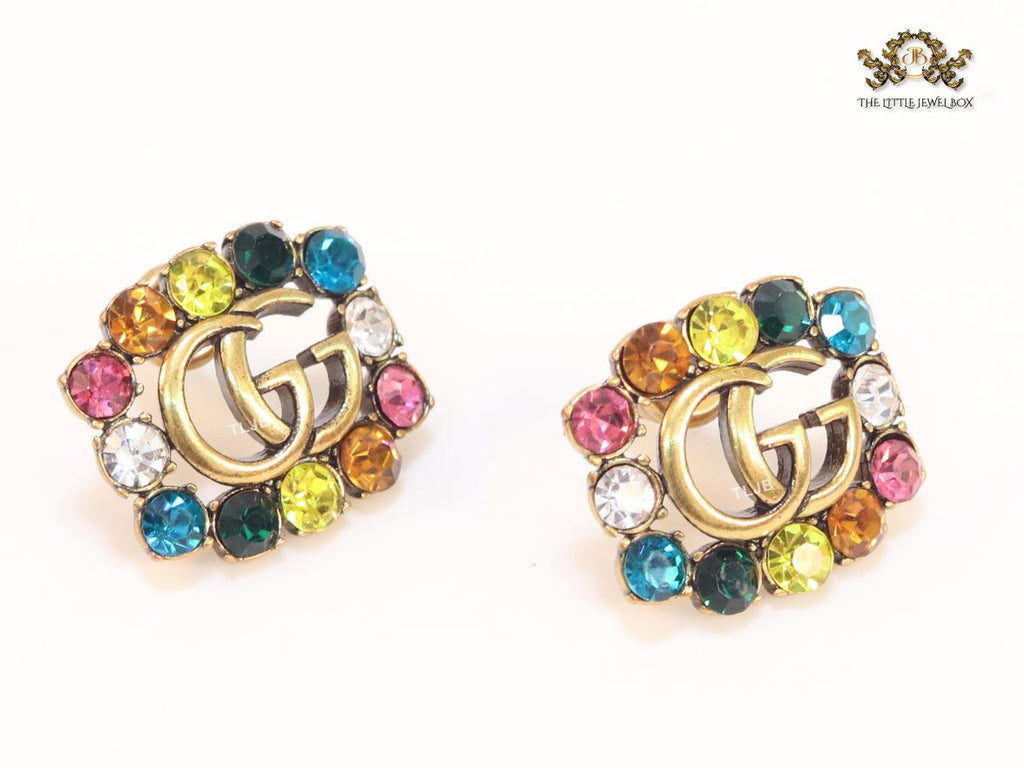 Double G multicoloured stone studs