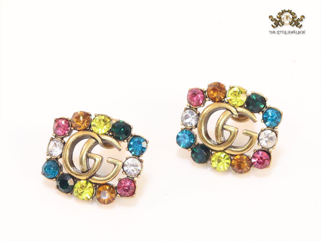 Double G multicoloured stone studs