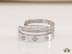 Double layered platinum plated finish open ring with screws and cz