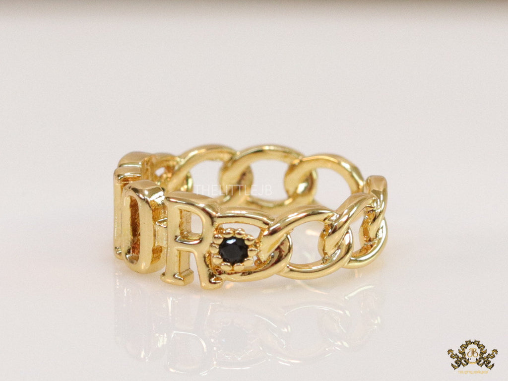 Gold plated alphabet open ring with black cz