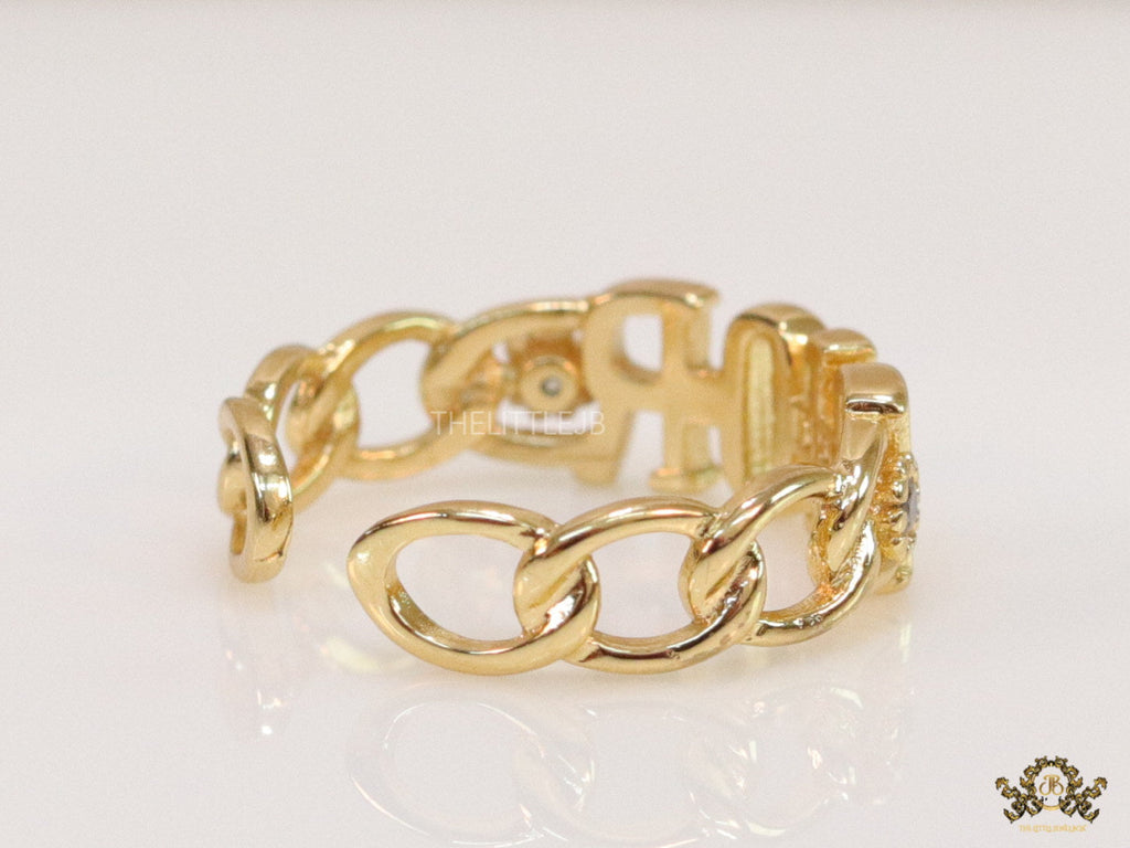 Gold plated alphabet open ring with white cz