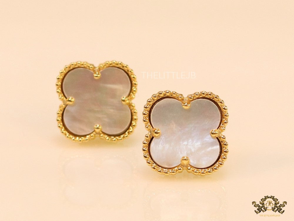 Golden and mother of pearl clover studs