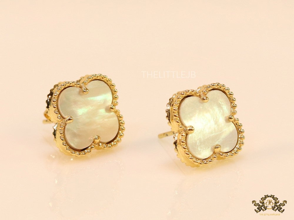 Golden and mother of pearl clover studs