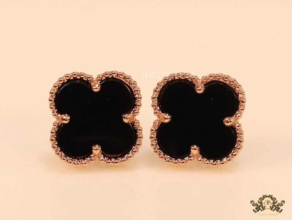 Rose gold and black clover studs