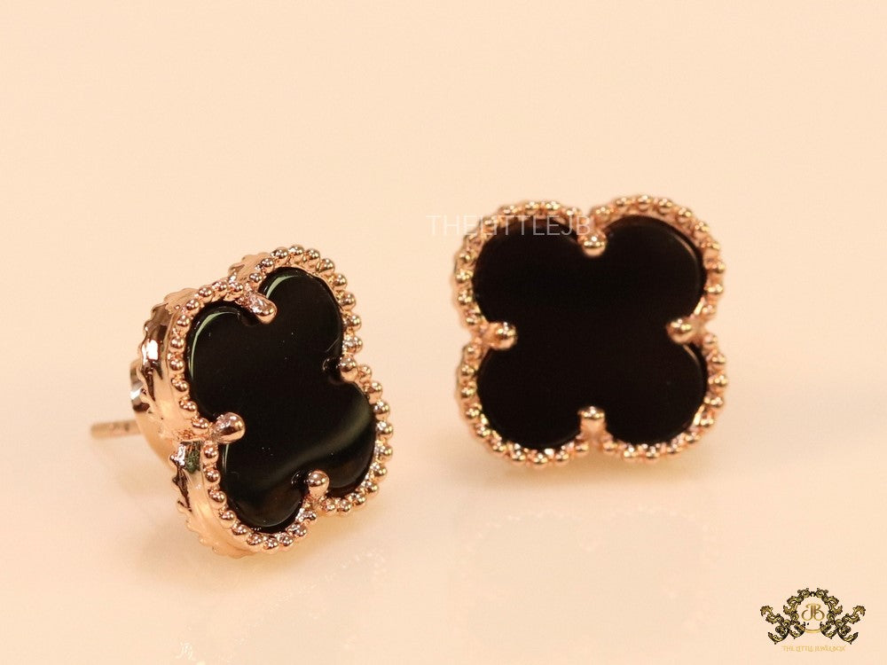 Rose gold and black clover studs