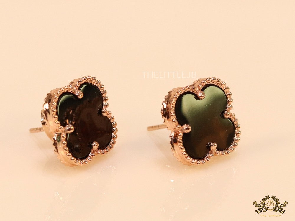 Rose gold and black clover studs