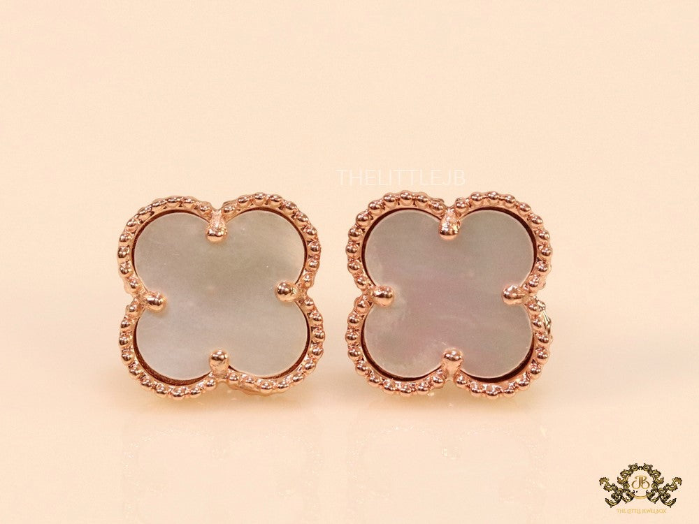 Rose gold and mother of pearl clover studs