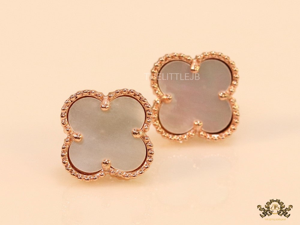 Rose gold and mother of pearl clover studs