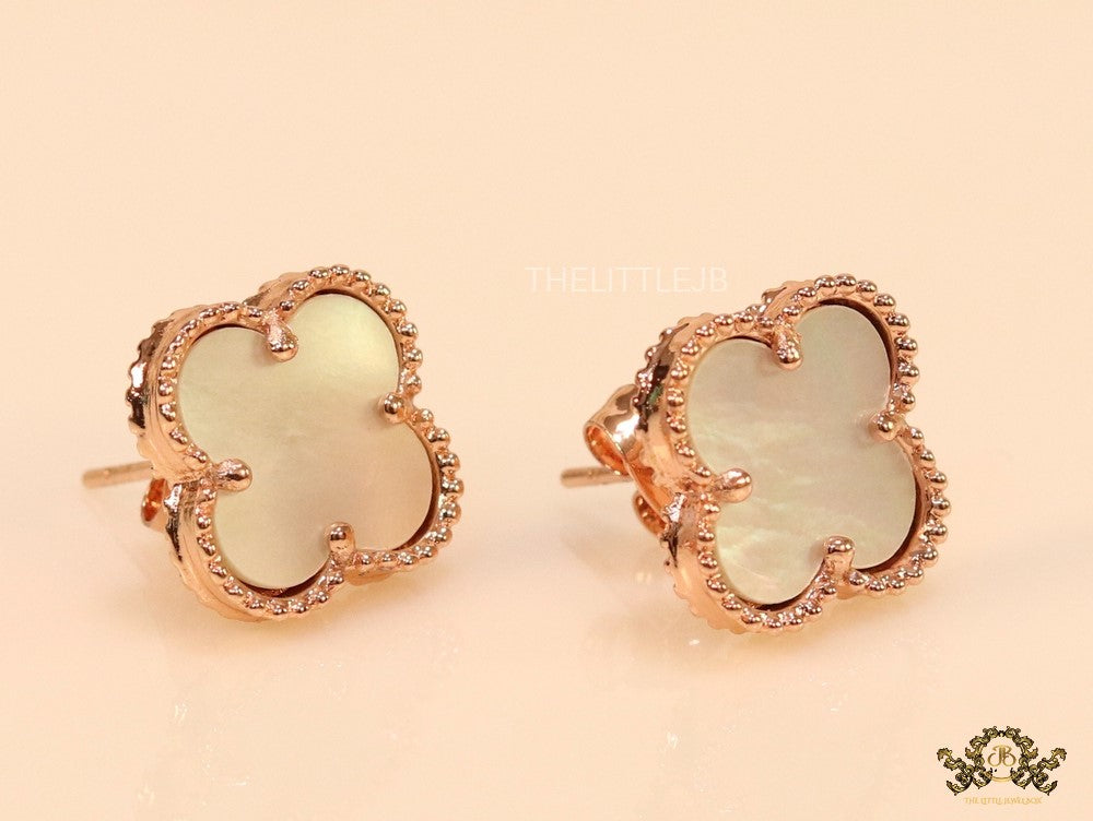Rose gold and mother of pearl clover studs