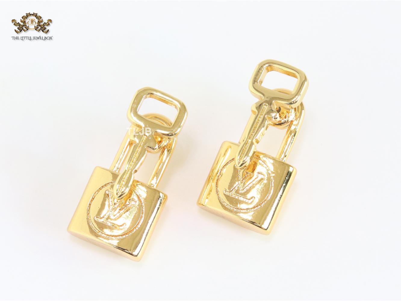 Alphabet L & V lock and key small earrings