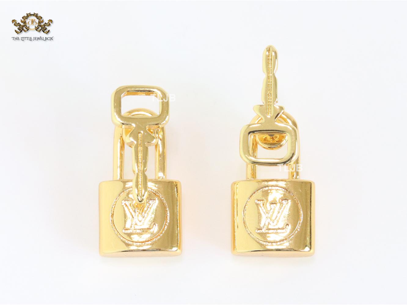 Alphabet L & V lock and key small earrings