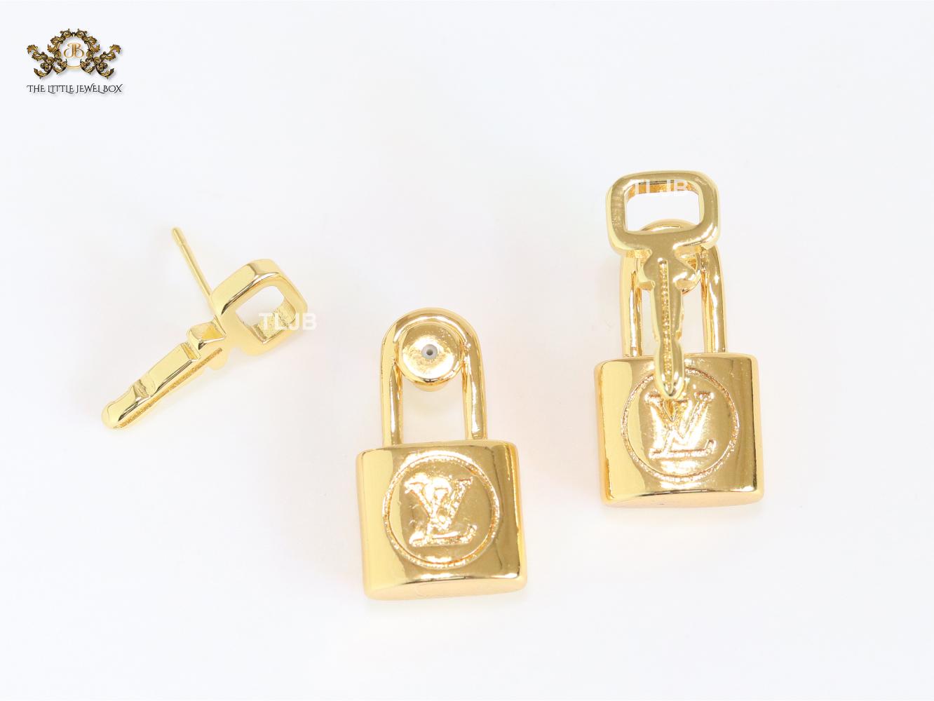 Alphabet L & V lock and key small earrings