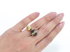 Alphabet gold open ring with black pearl