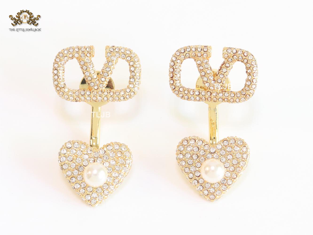 Open V detachable heart earrings - gold
