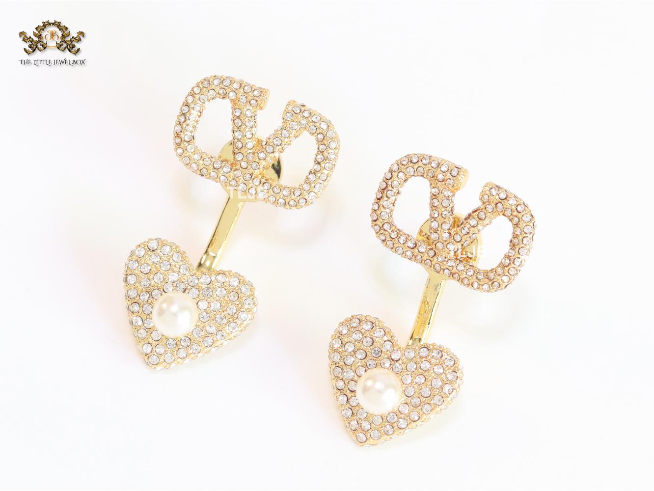 Open V detachable heart earrings - gold