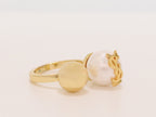 Alphabet gold open ring with white pearl