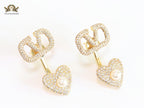 Open V detachable heart earrings - gold