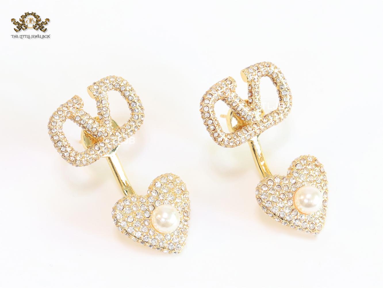 Open V detachable heart earrings - gold