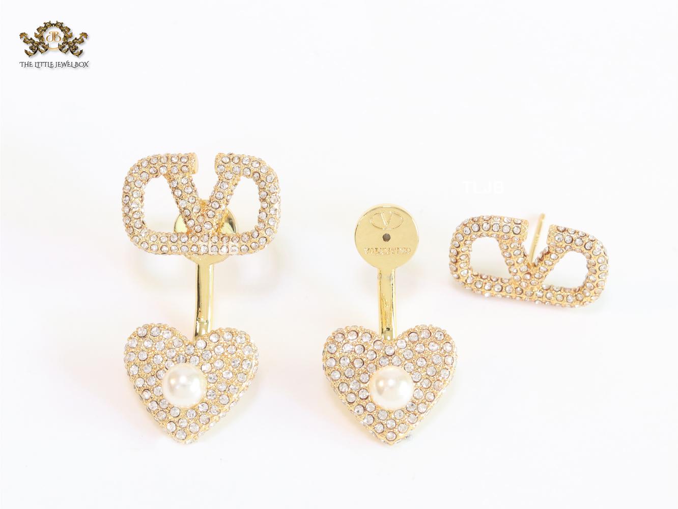 Open V detachable heart earrings - gold
