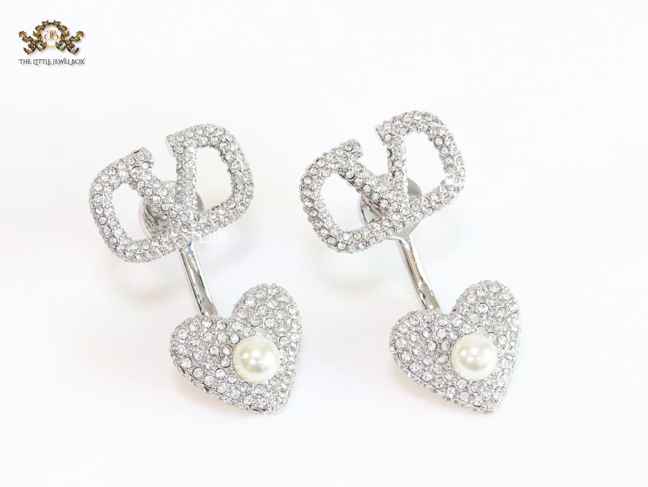 Open V detachable heart earrings - platinum