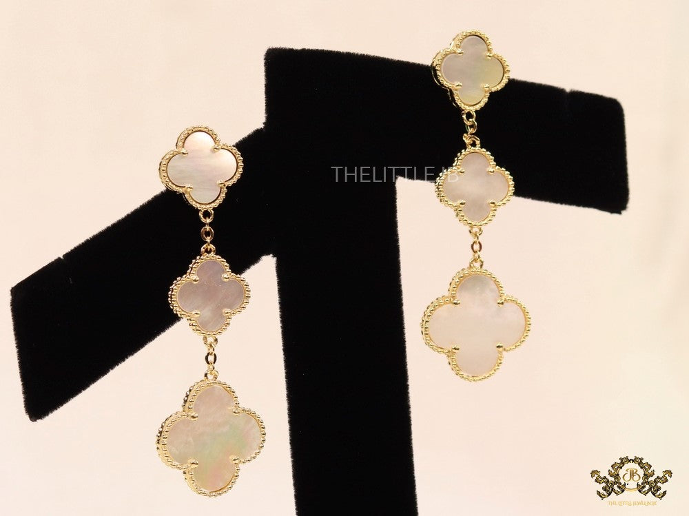 Golden and mother of pearl clover dangles