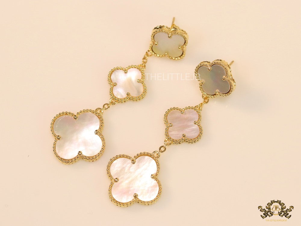 Golden and mother of pearl clover dangles