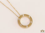 Gold plated disc shape pendant necklace with cz