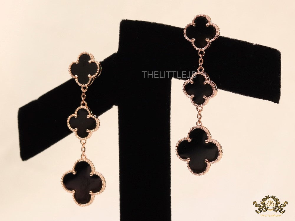 Rose gold and black clover dangles