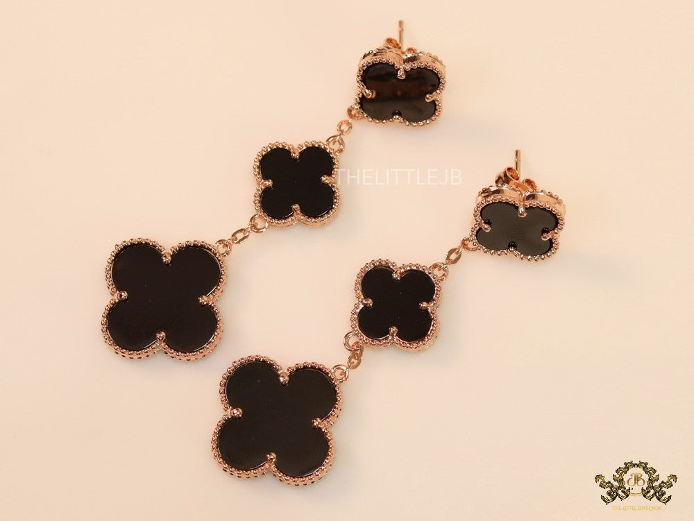 Rose gold and black clover dangles