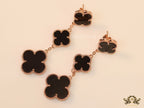 Rose gold and black clover dangles