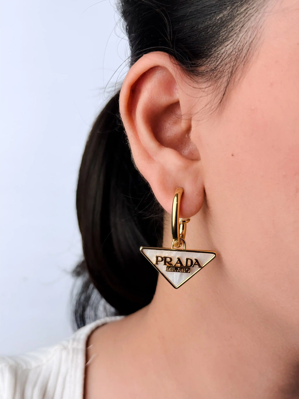 Gold Triangle Logo Drop Hoop Earrings