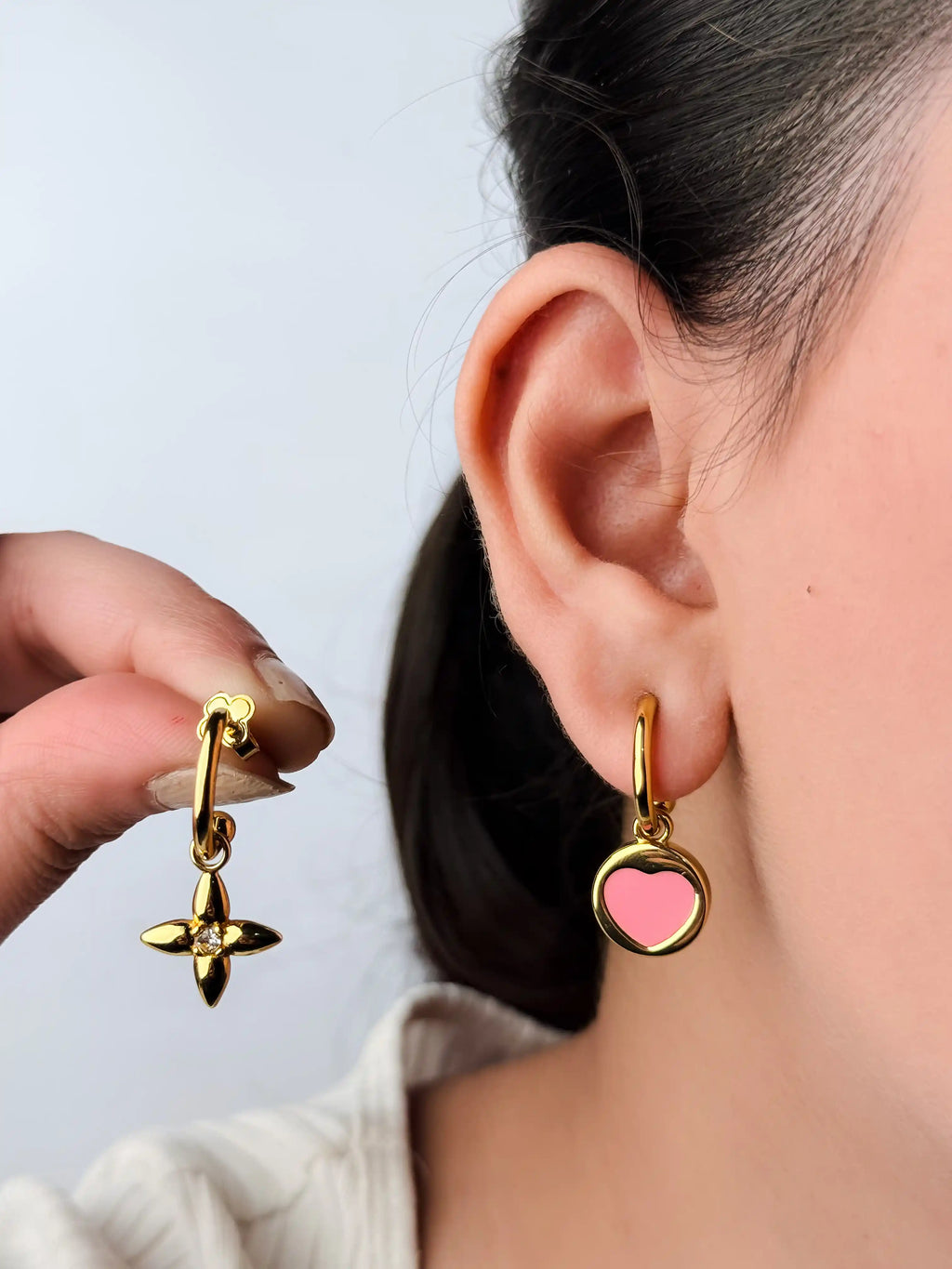 Gold Plated Pink Heart Hoop Earrings