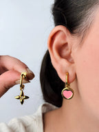 Gold Plated Pink Heart Hoop Earrings