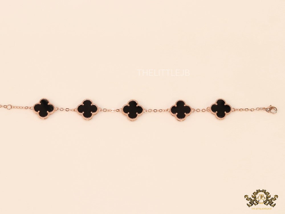 Rose gold plated chain bracelet with black clover