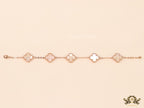 Rose gold plated chain bracelet with mother of pearl clover