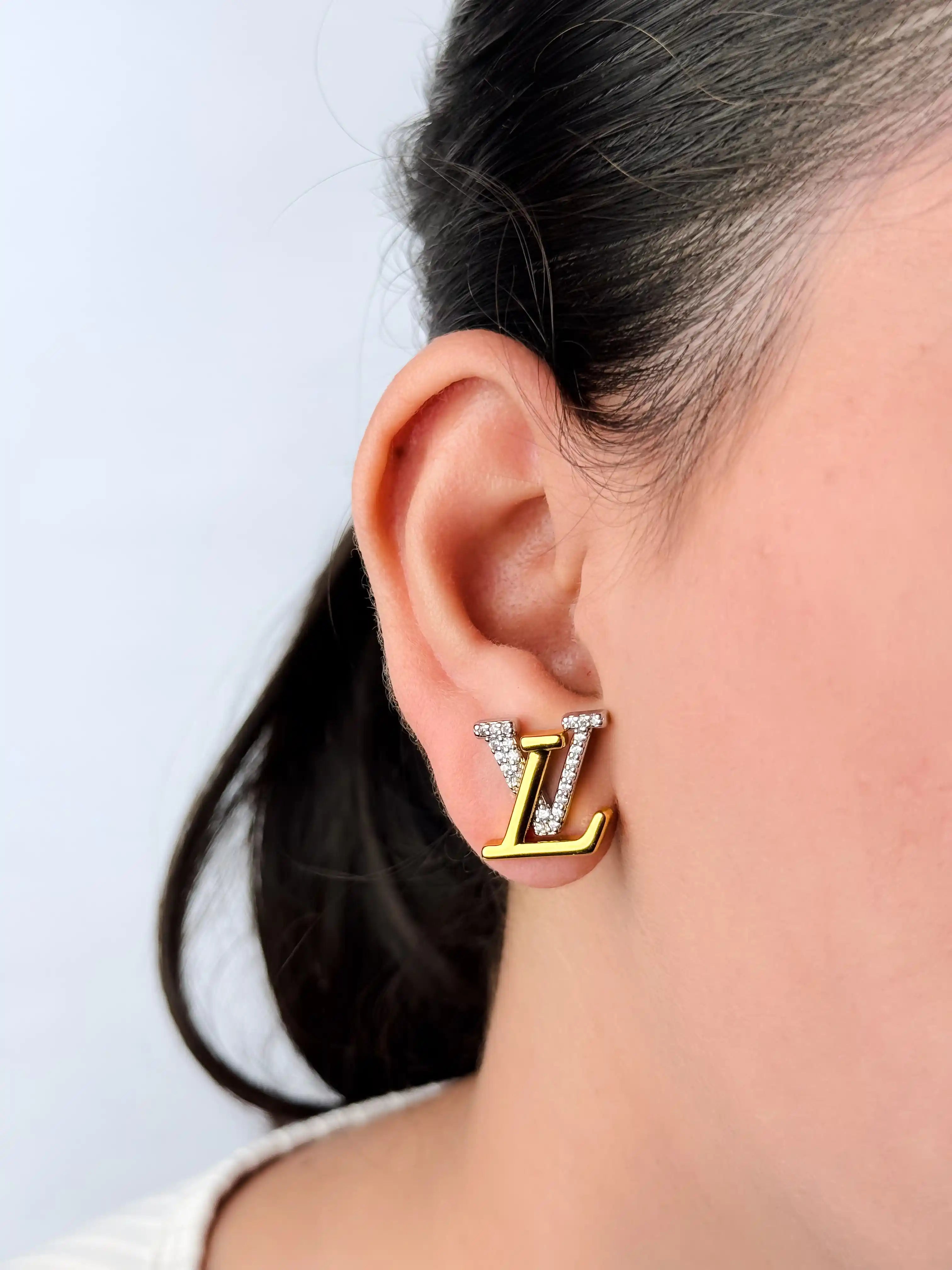 Alphabet LV Crystal Stud Earrings