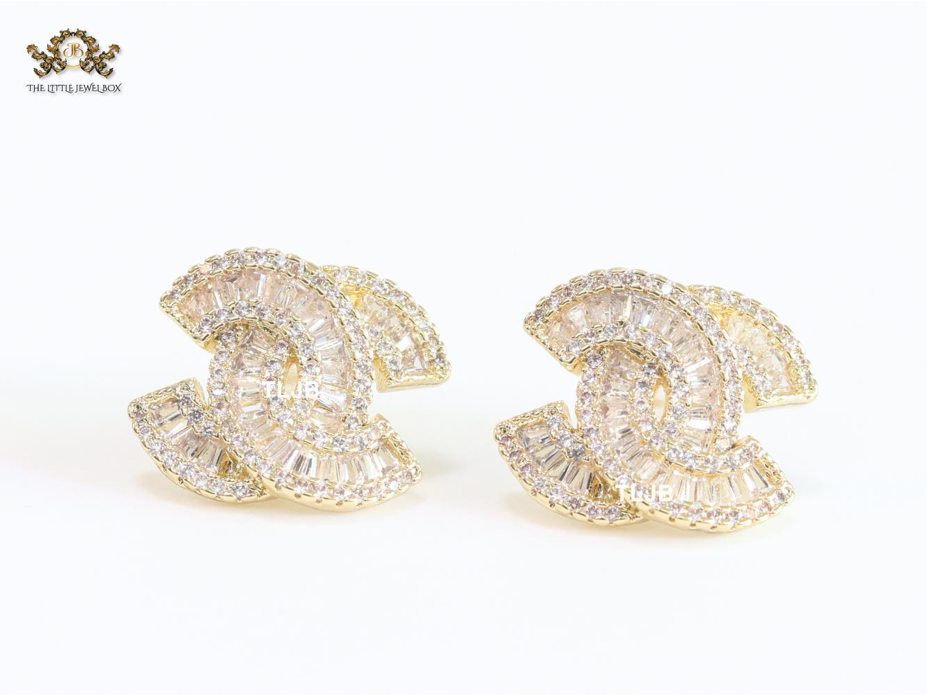 Double C baguette studs - Gold