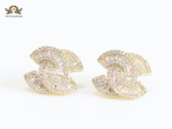 Double C baguette studs - Gold