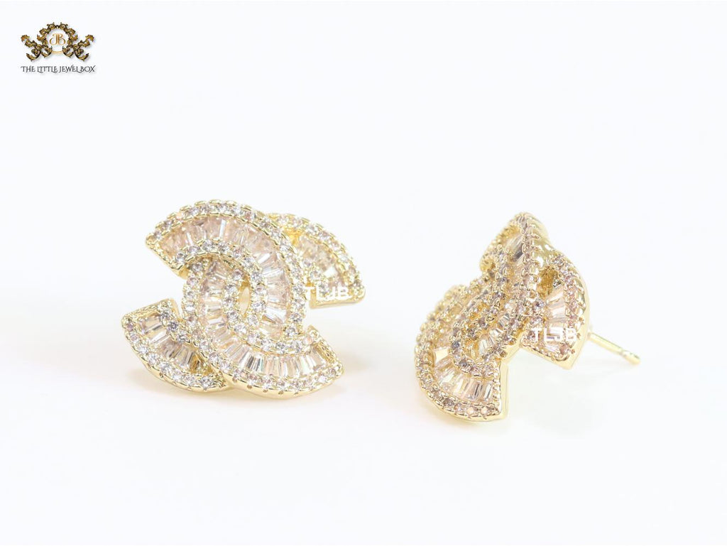 Double C baguette studs - Gold