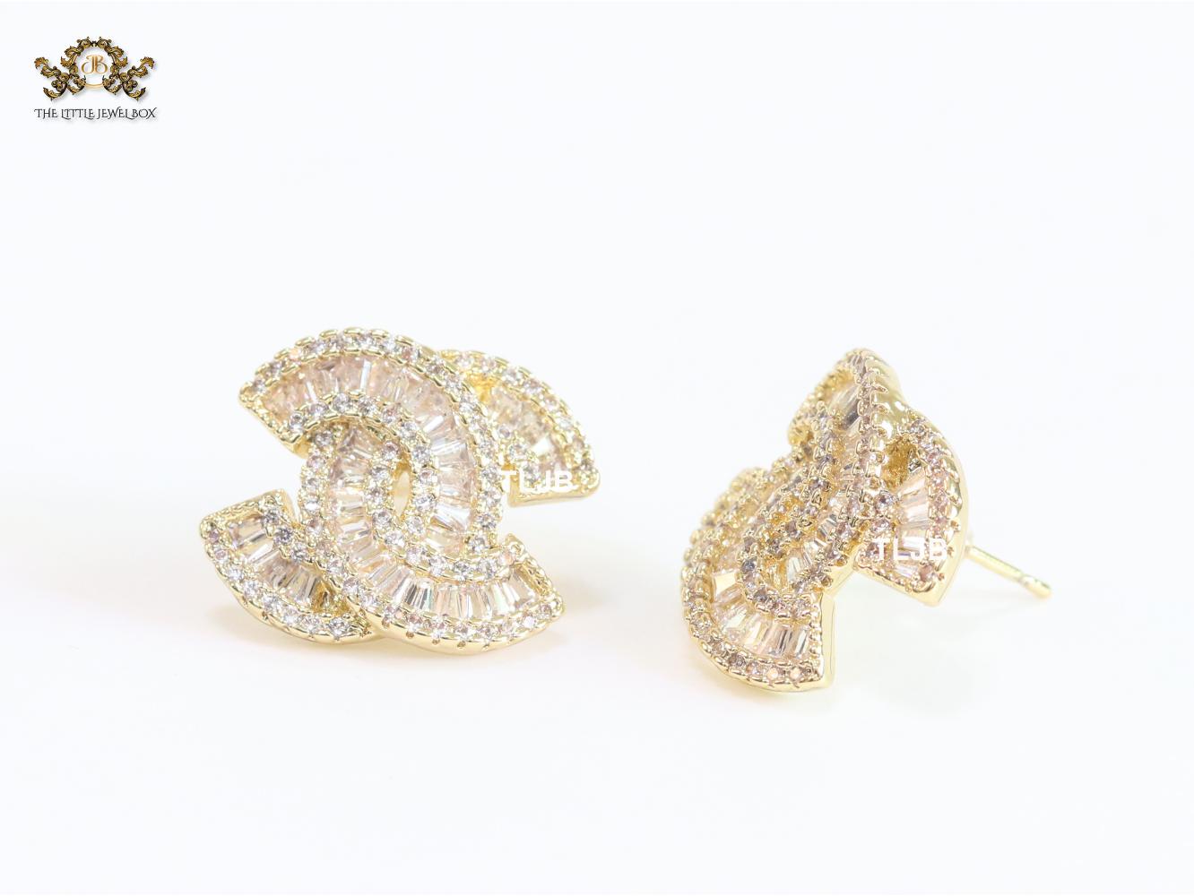 Double C baguette studs - Gold