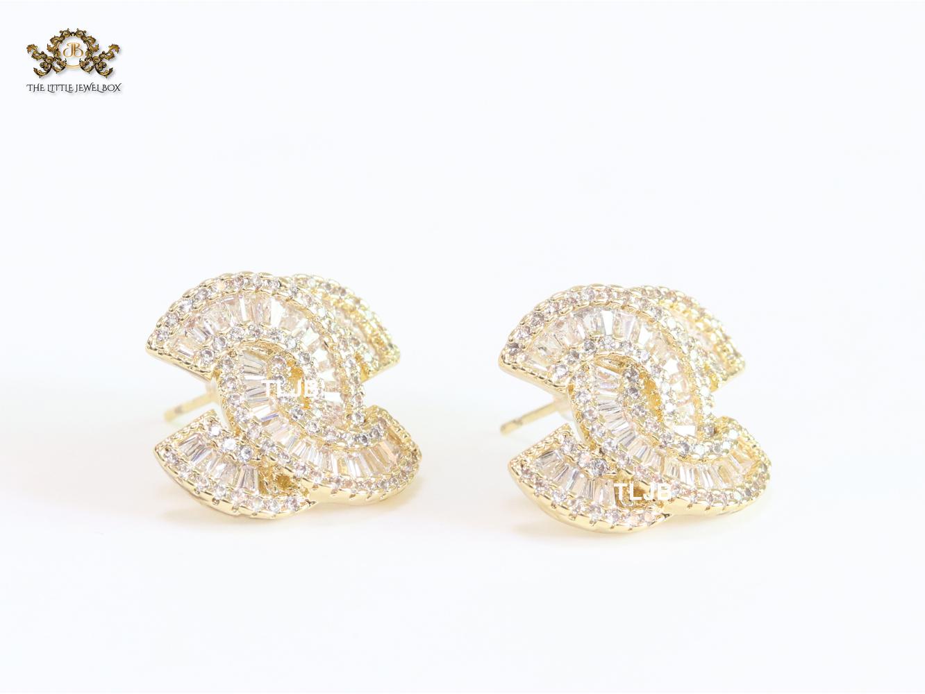 Double C baguette studs - Gold