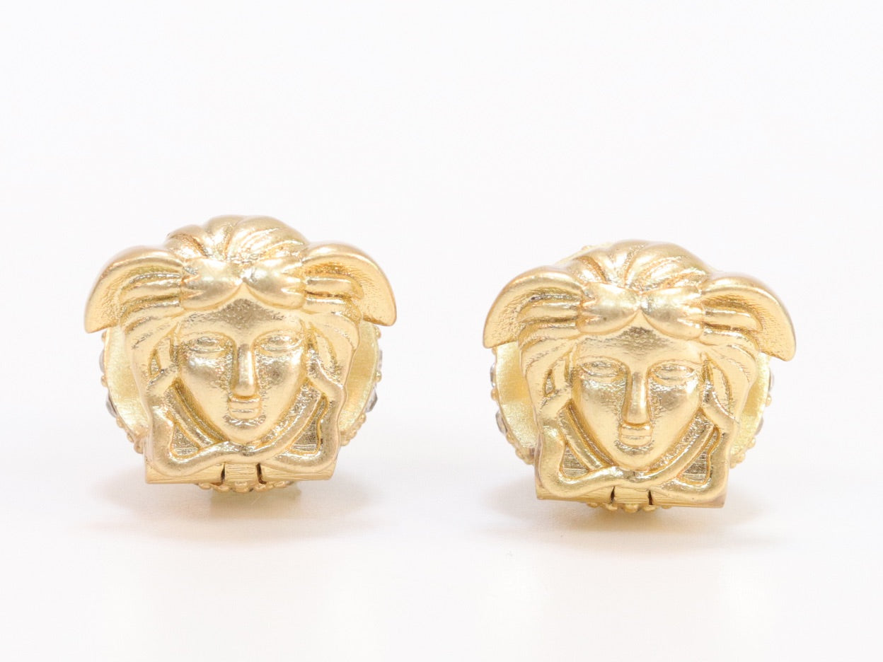 Reversible gold medusa studs with cz