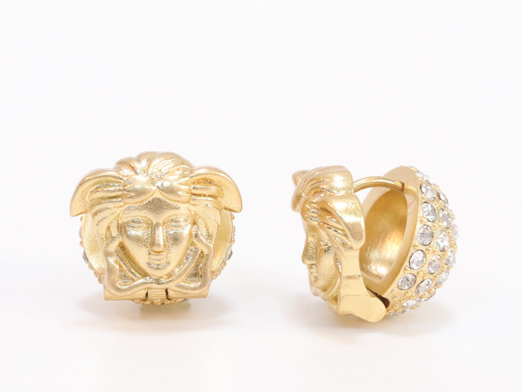 Reversible gold medusa studs with cz