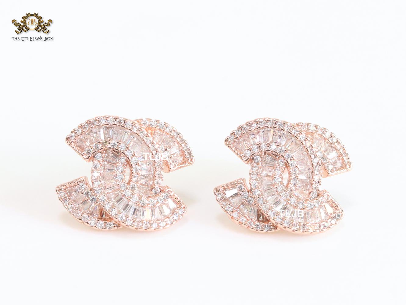 Double C baguette studs - Rose gold