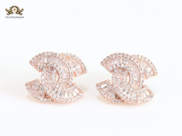 Double C baguette studs - Rose gold